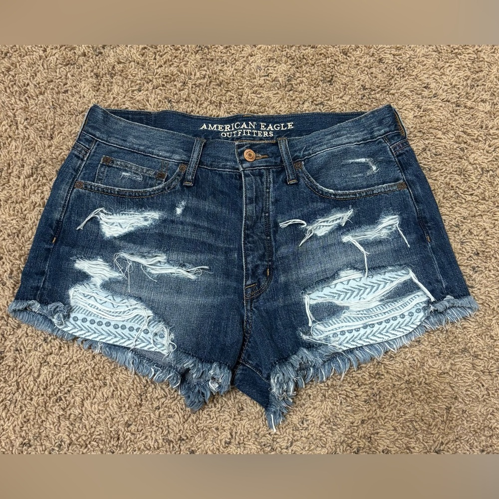 American Eagle Outfitters Blue Distressed Jean Shorts